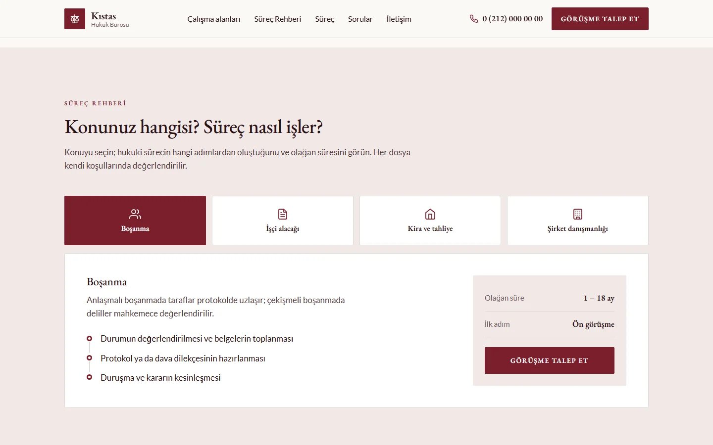 Avukat ve Hukuk Bürosu örnek web sitesinde seçim aracı bölümü
