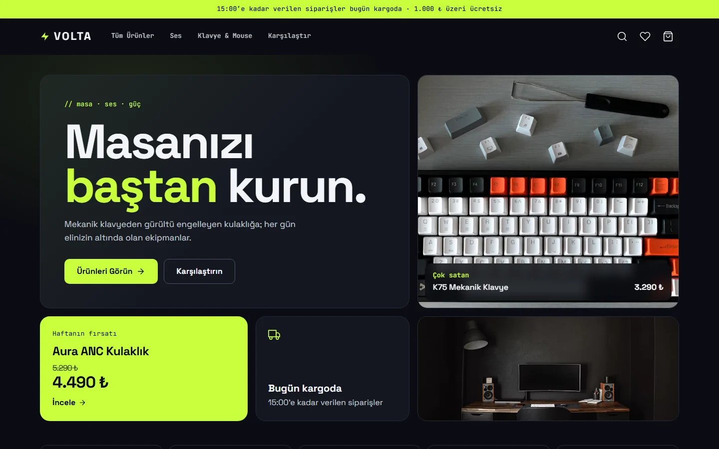 Elektronik Mağazası için örnek web sitesinin masaüstü açılış ekranı