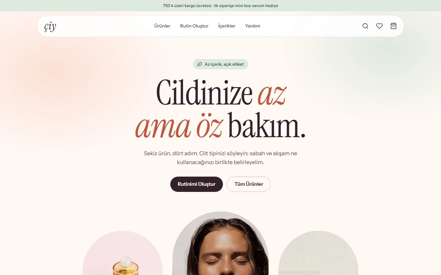 Kozmetik ve Cilt Bakımı için örnek web sitesinin masaüstü açılış ekranı