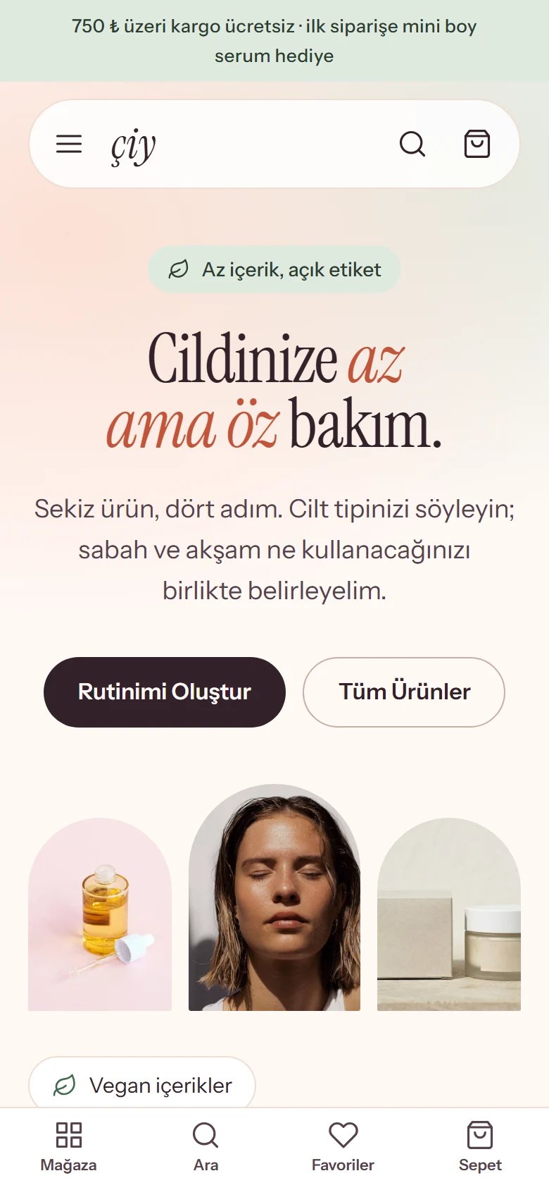 Kozmetik ve Cilt Bakımı için örnek web sitesinin telefon görünümü