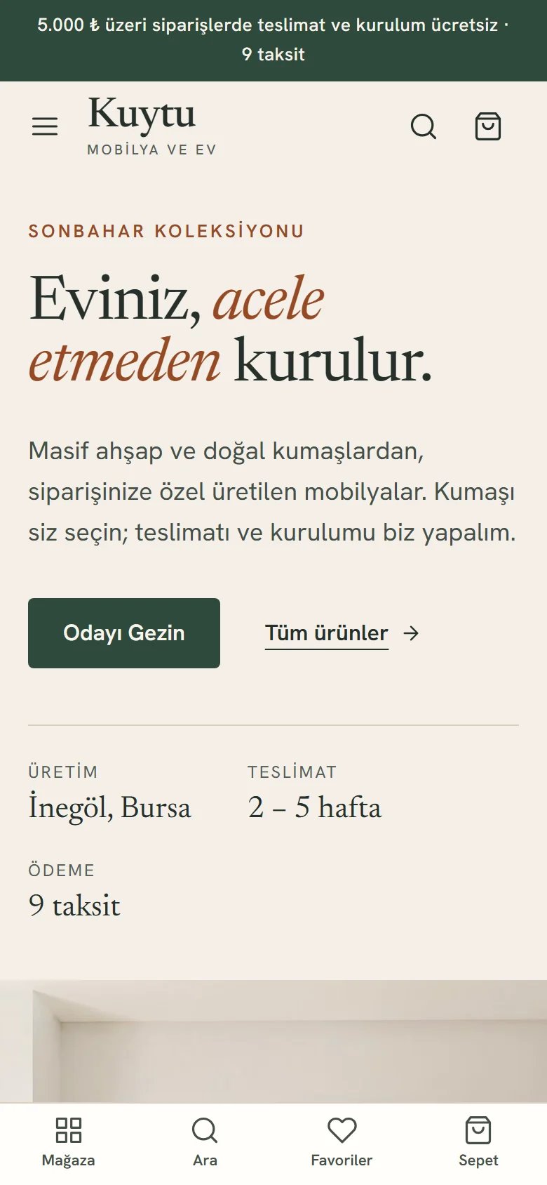 Mobilya ve Ev Dekorasyonu için örnek web sitesinin telefon görünümü