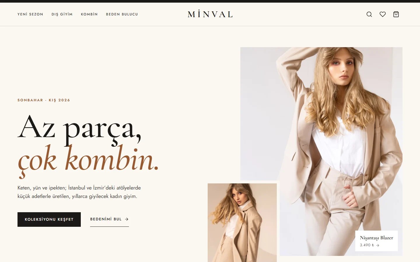 Moda Butiği için örnek web sitesinin masaüstü açılış ekranı