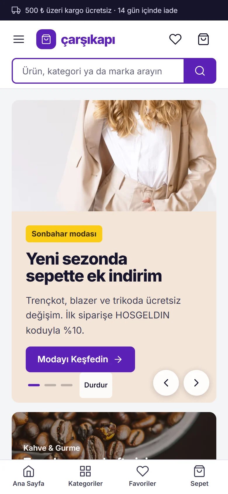 Çok Kategorili Mağaza için örnek web sitesinin telefon görünümü