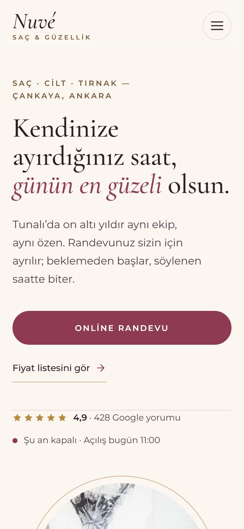 Kuaför ve Güzellik Salonu için örnek web sitesinin telefon görünümü