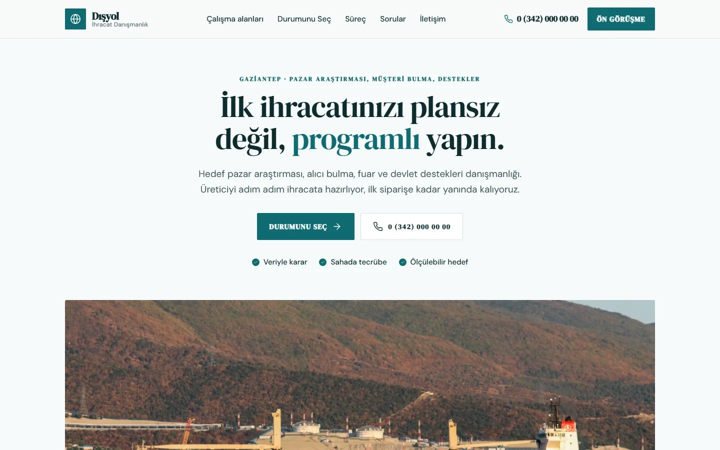 İhracat Danışmanlığı için örnek web sitesinin masaüstü açılış ekranı