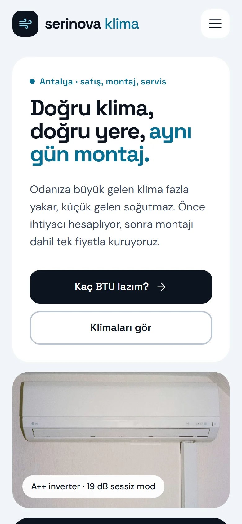 Klima Servisi için örnek web sitesinin telefon görünümü