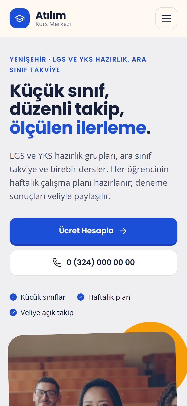 Özel Eğitim ve Kurs Merkezi için örnek web sitesinin telefon görünümü