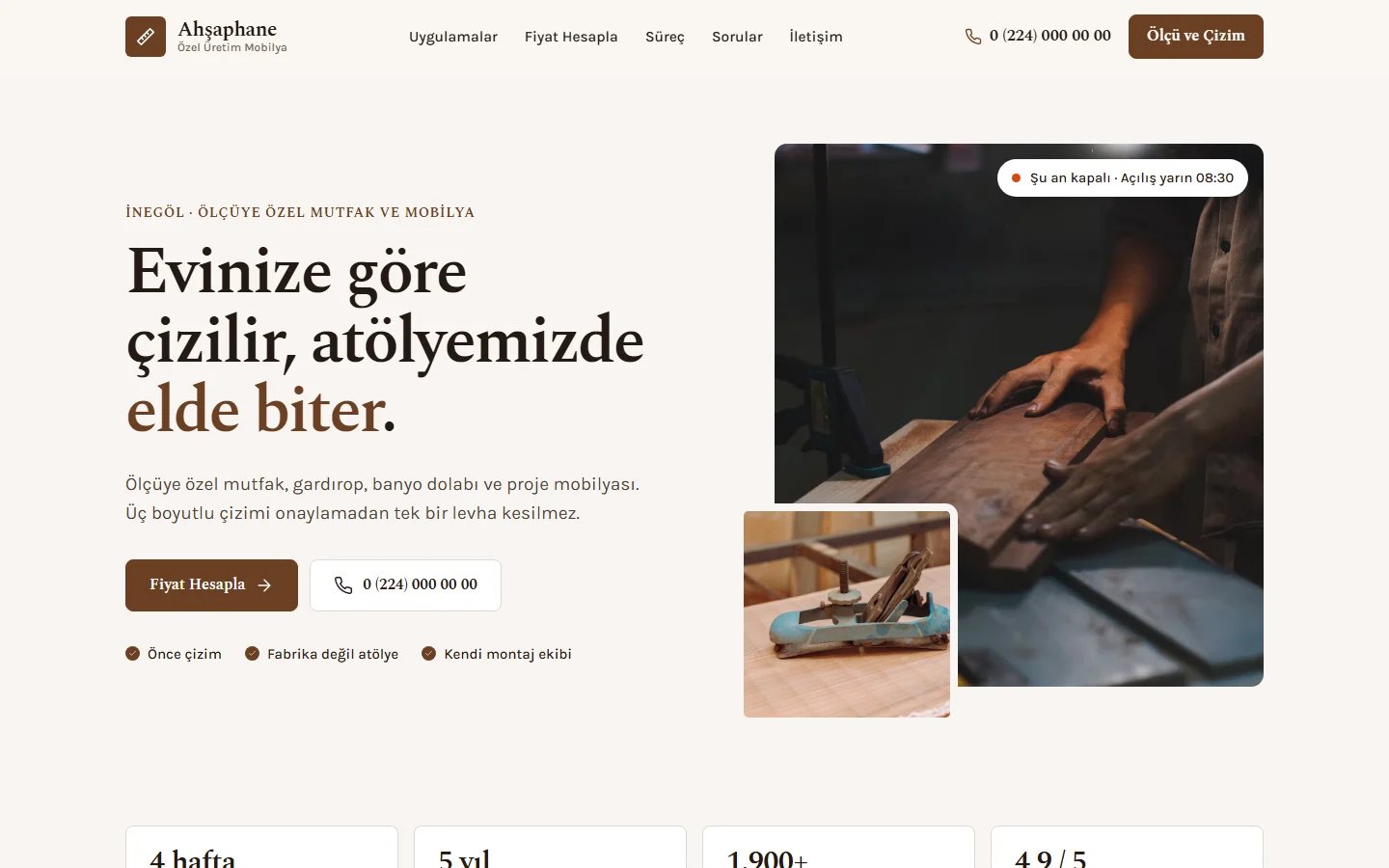 Mobilya İmalatı için örnek web sitesinin masaüstü açılış ekranı