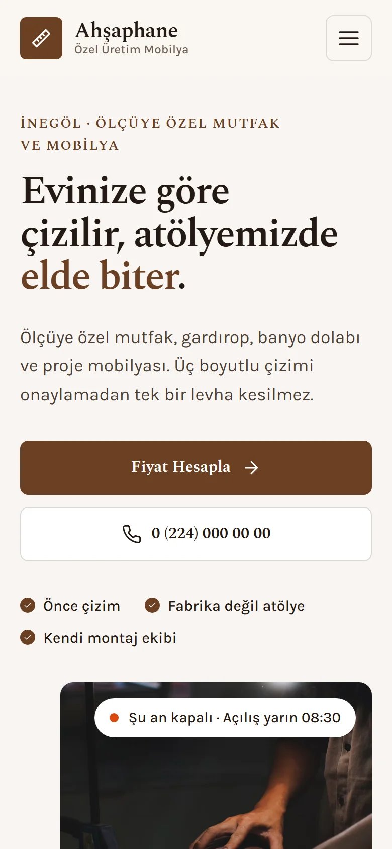 Mobilya İmalatı için örnek web sitesinin telefon görünümü