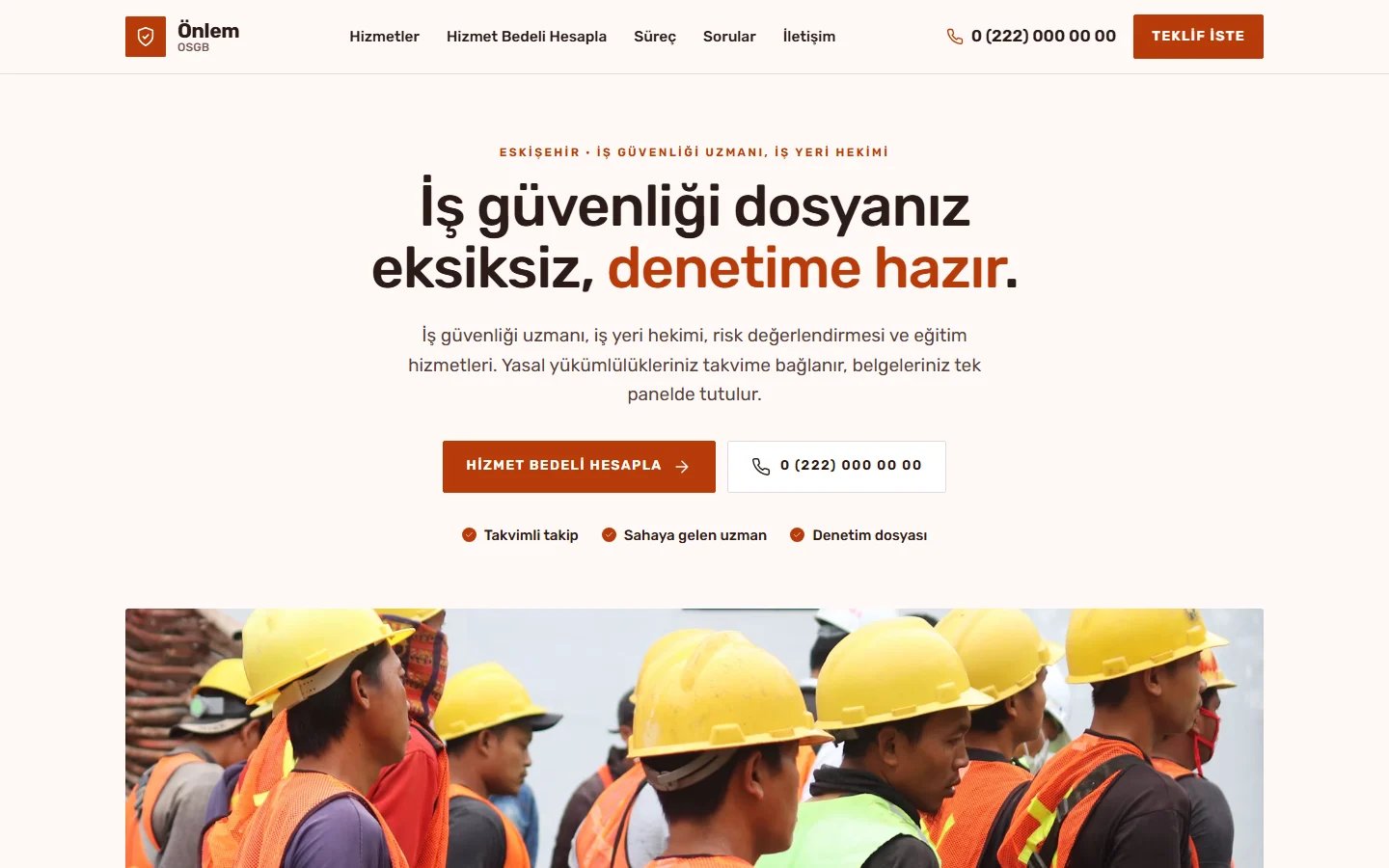OSGB ve İş Güvenliği için örnek web sitesinin masaüstü açılış ekranı