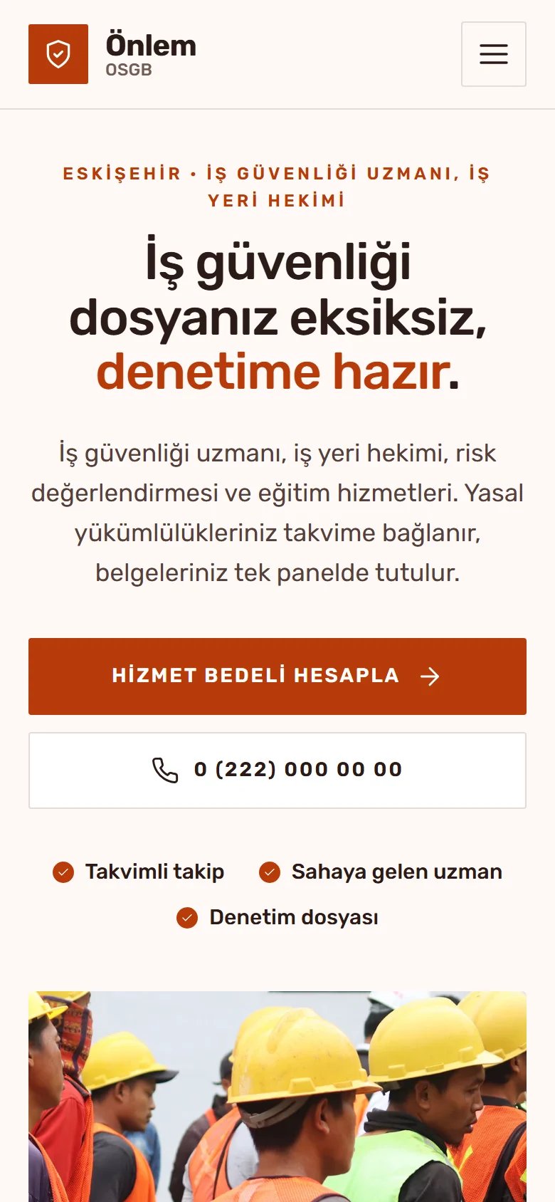 OSGB ve İş Güvenliği için örnek web sitesinin telefon görünümü