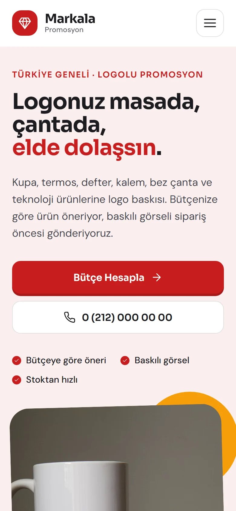 Promosyon Ürünleri için örnek web sitesinin telefon görünümü