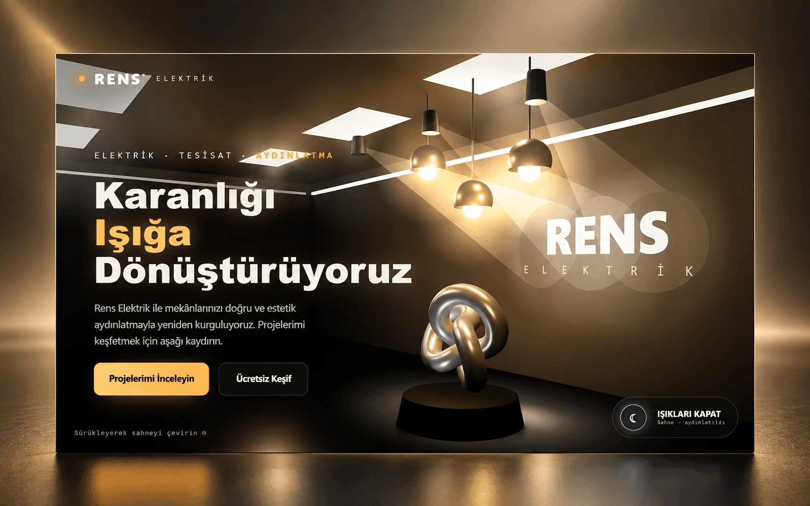 Rens Elektrik aydınlatma hizmetleri sayfasının portföy sunumu